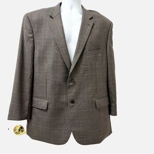 Jos A Bank Grey/Brown Windowpane Plaid Sport Coat Blazer Size 48R